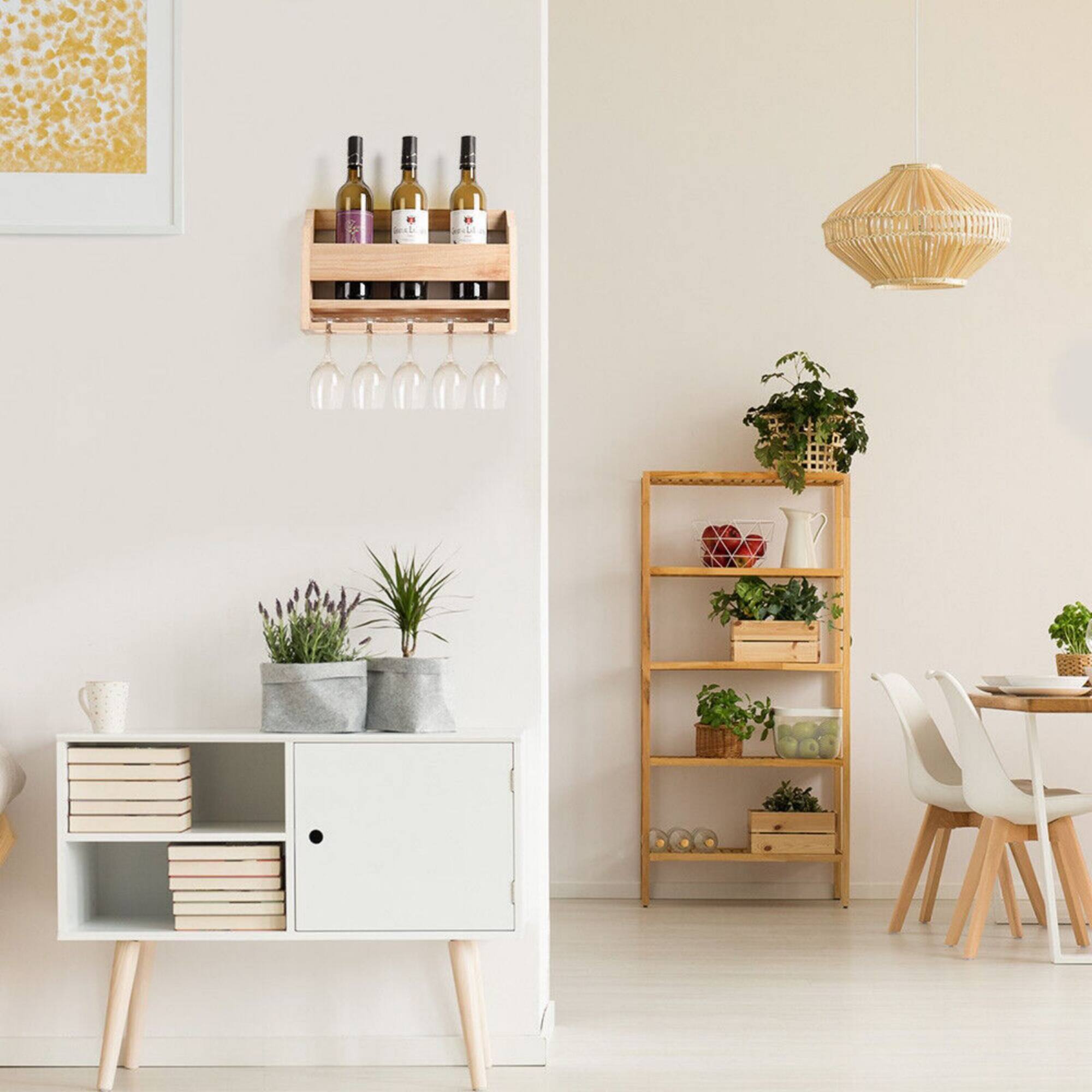NEX™ Wall-Mounted Wine Rack with 5 Long Stem Glass Holder